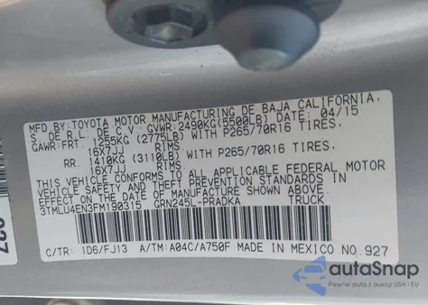 2015 Toyota Tacoma Base V6 из США, поврежденный, VIN 3TMLU4EN3FM190315